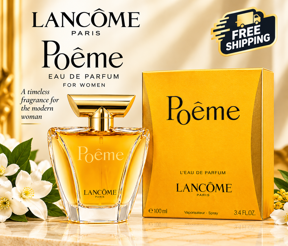 Image 1: Lancôme Poême Eau de Parfum 100ml perfume bottle and box
