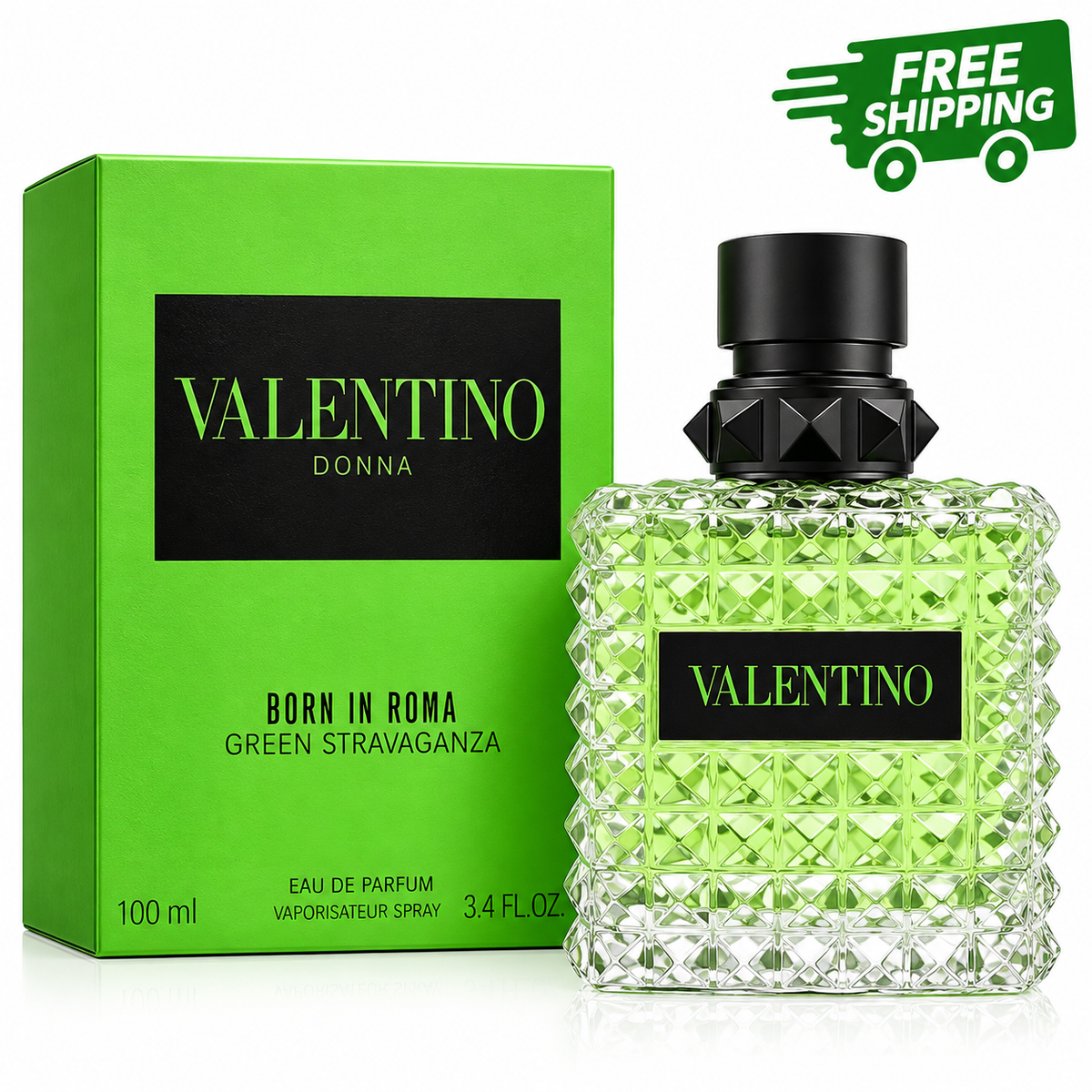 Valentino Donna Born in Roma Green Stravaganza 100ml perfume bottle and box