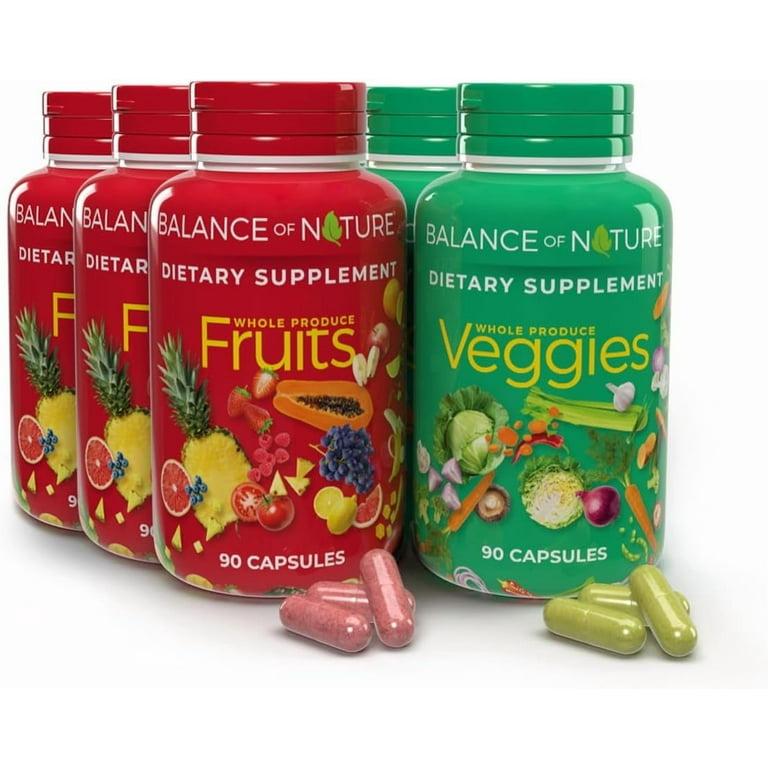 Balance of Nature Fruits & Veggies Supplements – 90 Fruit + 90 Veggie Capsules, 180 Total