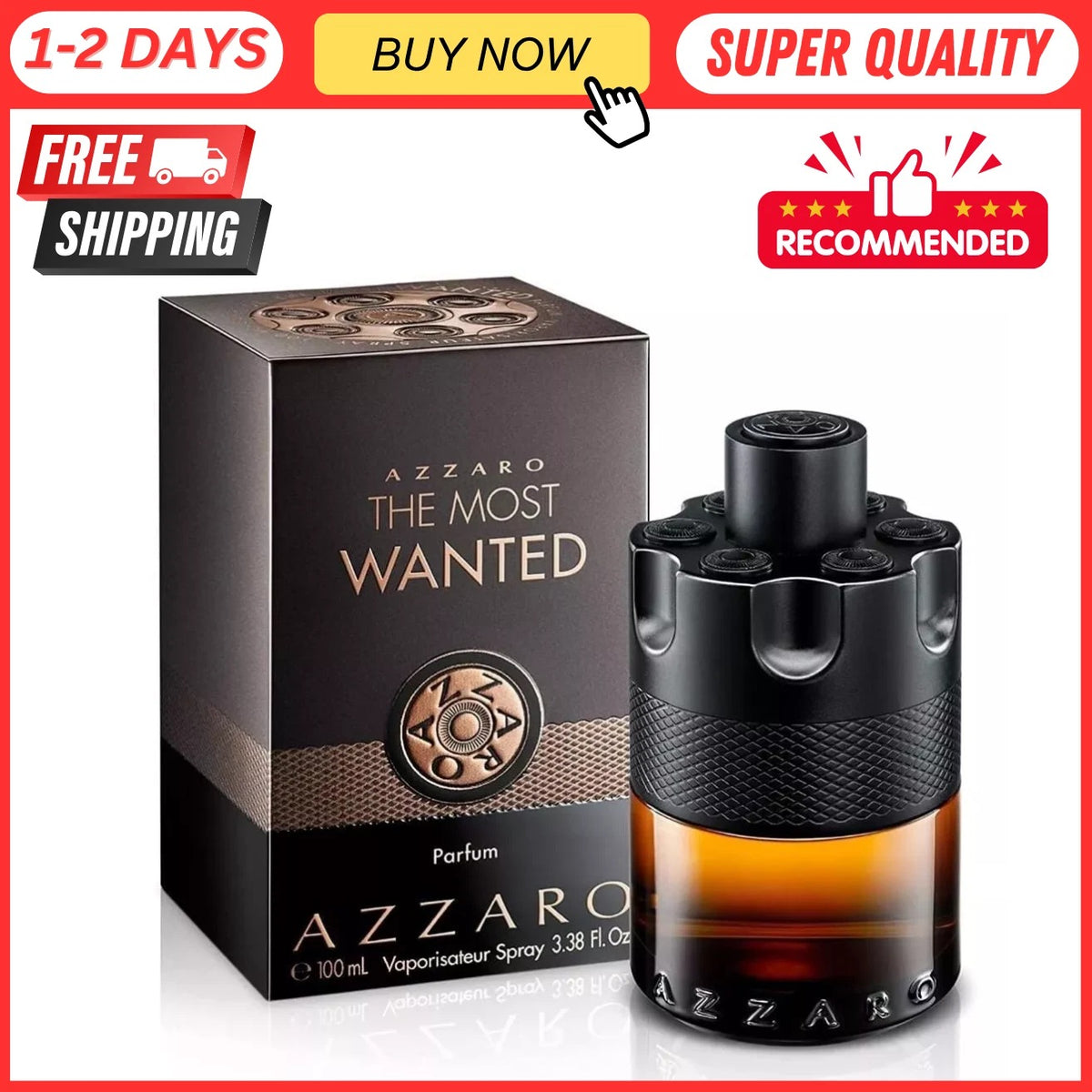 Azzaro The Most Wanted Parfum for Men 3.38 oz / 100ml Long Lasting Luxury Fragrance Spray